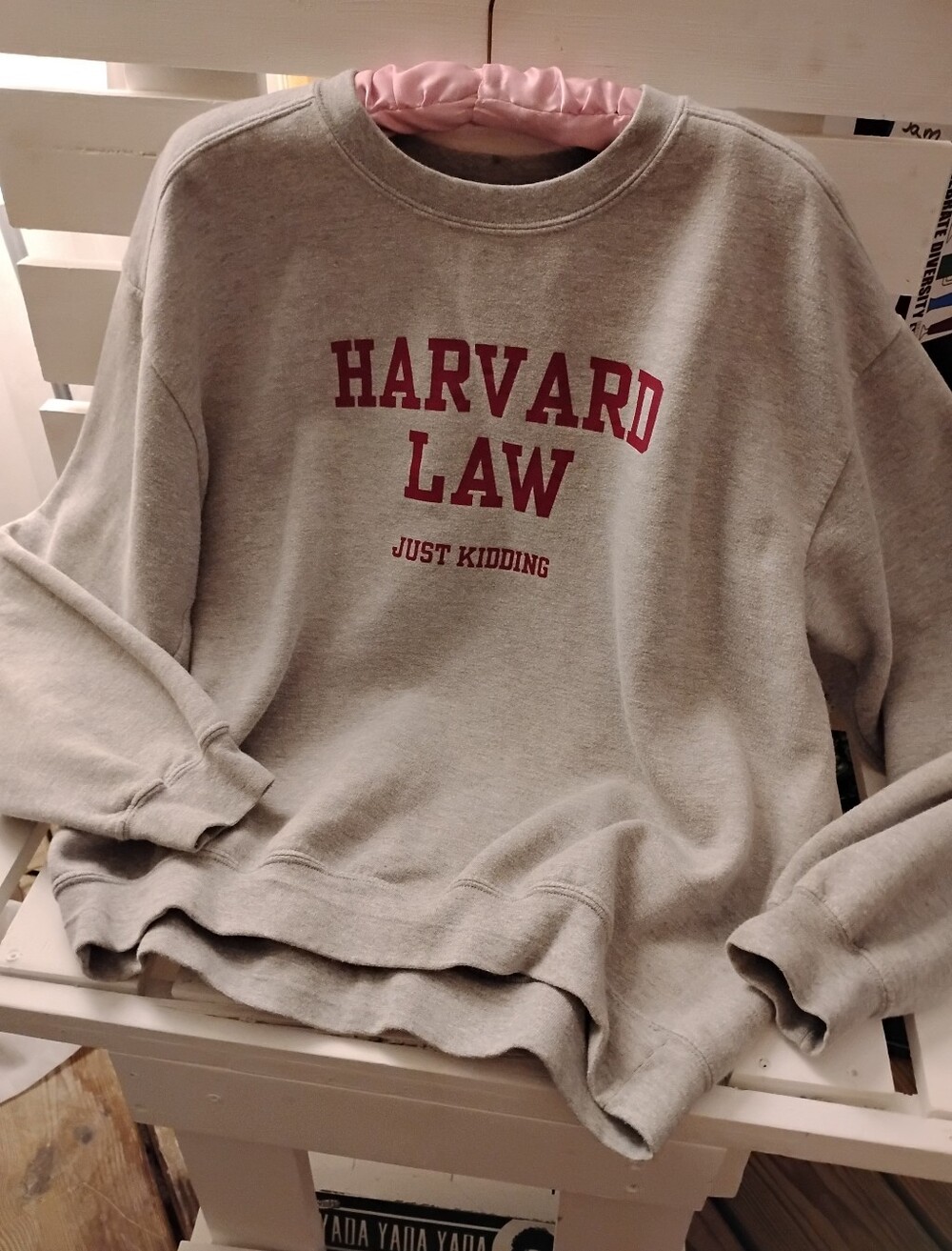 Harvard Law, Just Kidding Sweatshirt. Grey With Red Letters. Men's Large